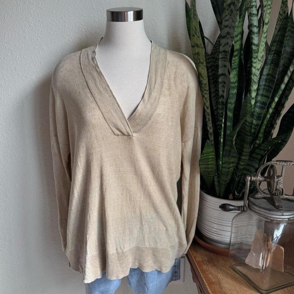 Polo Ralph Lauren knit linen Sweater‎ V-Neck Classic Preppy Pullover oversized